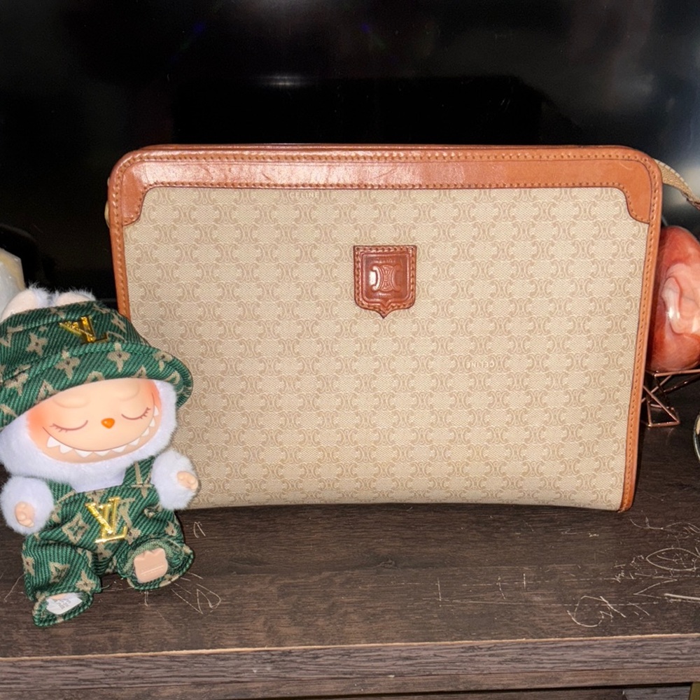 Celine Tan and Brown Monogram Clutch